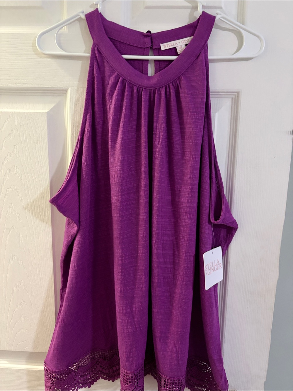 Purple Crochet-Hem Halter Camisole